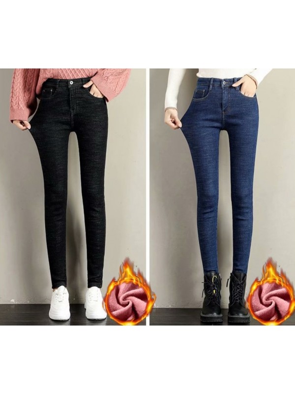 Women's High Waist Plush Thickened Jeans