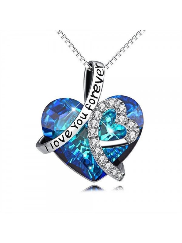 "I Love You Forever" Crystal Heart Pendant Necklace