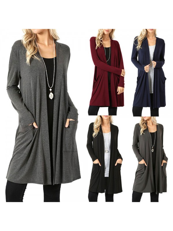 Women Casual Waterfall Cardigan with Pockets