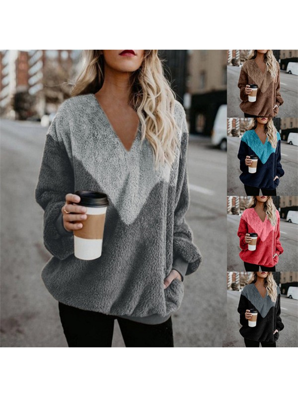 Women Long Sleeve V-neck Knitwear Casual Loose Pullover