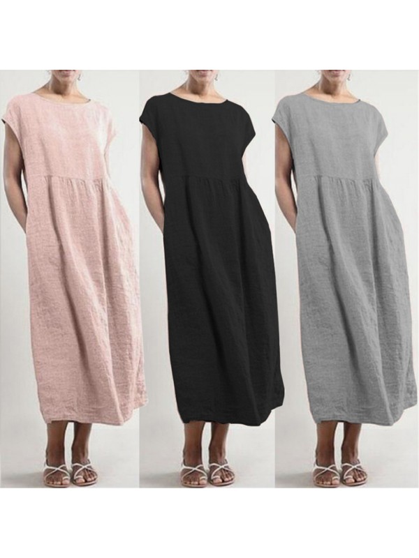 Ladies Cotton Solid Linen Color Sleeveless Dress