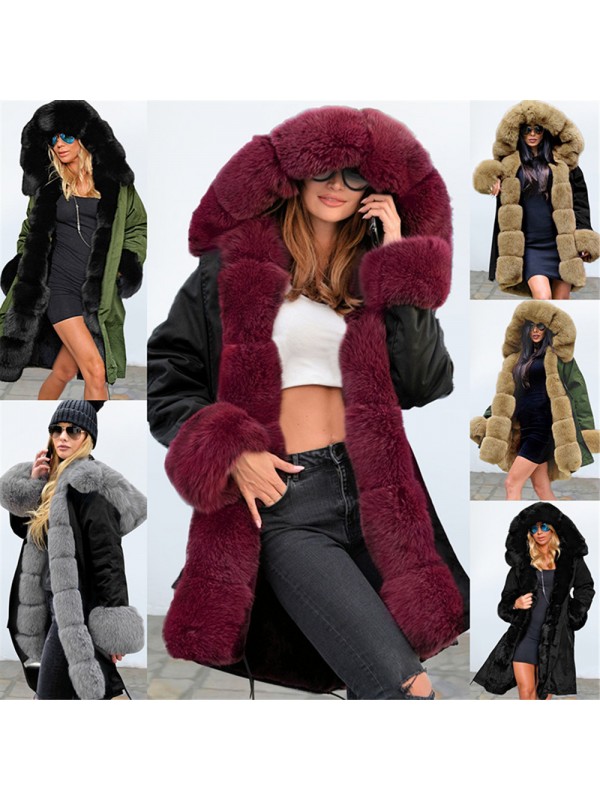 Women Hooded Fur Collar Coat