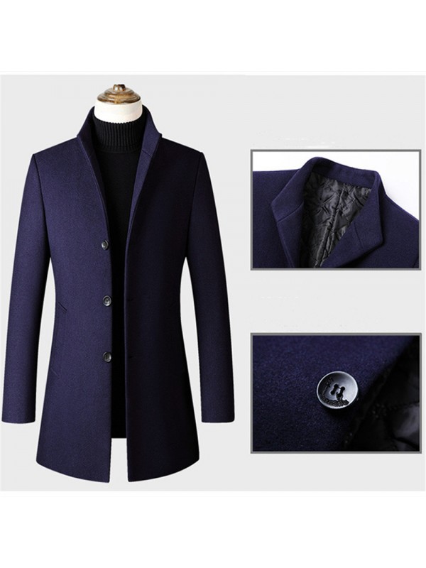 Men's Woolen Jacket Slim Business Single Breasted Thick Coat