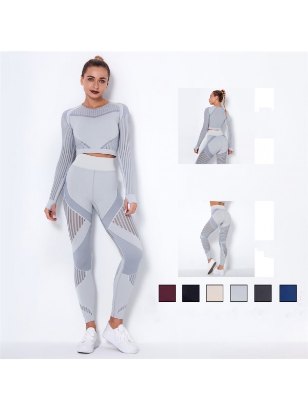 Women's Seamless Knitted Absorbent Yoga Long-sleeved Pants Sports Suit