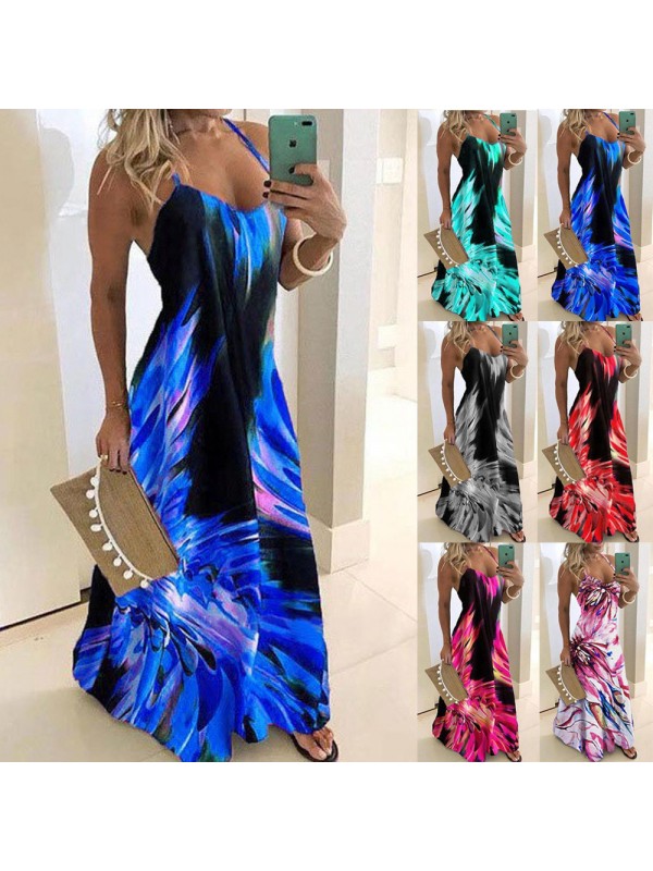 Womens Summer V-Neck Print Cami Dress